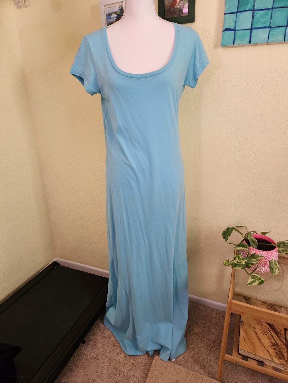 Ralph Lauren Turquoise Blue Jersey Fabric Maxi Dress Sz L